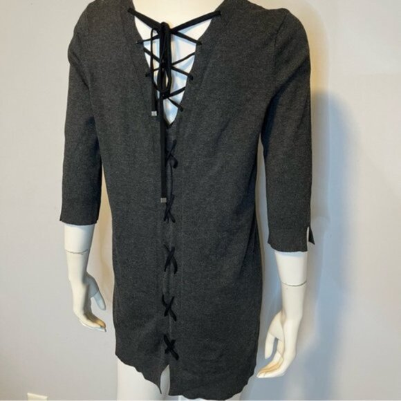 525 America V-Neck Knit Shirt Dress Lace-Up Back With Deep V-Neck Gray Size XS - Picture 7 of 10